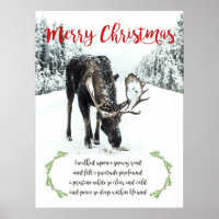 Moose in Winter Snow Photo Verse Merry Kerstmis