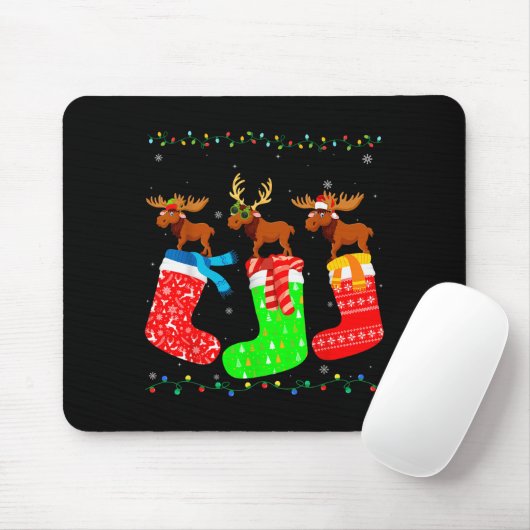 Moose In Xmas Socks Funny Holiday Ugly Sweater Chr Muismat (Met muis)