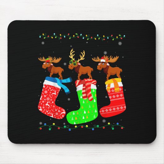 Moose In Xmas Socks Funny Holiday Ugly Sweater Chr Muismat (Voorkant)