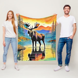 Moose Lake Sunset Majesty Fleece Deken