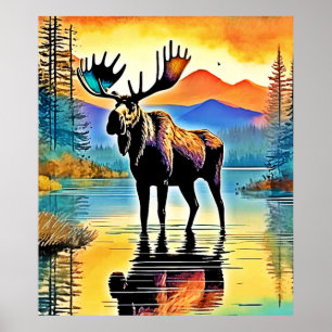 Moose Lake Sunset Majesty Poster