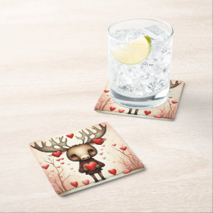 Moose Liefde 3 Vierkante Kartonnen Onderzetter