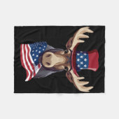 Moose met patriottische Amerikaanse vlag Amerikaan Fleece Deken (Voorkant (Horizontaal))