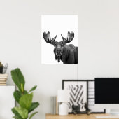 Moose Modern Portret zwart wit Poster (Thuiskantoor)