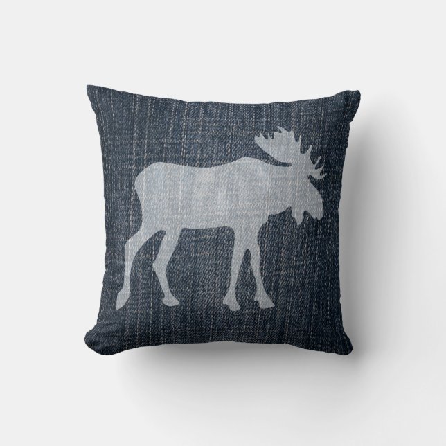 Moose op Denim Kussen (Voorkant)
