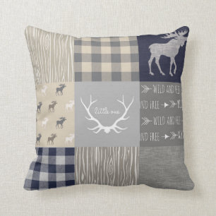 Moose Patchwork Pillow - marine, Tan Grey Kussen