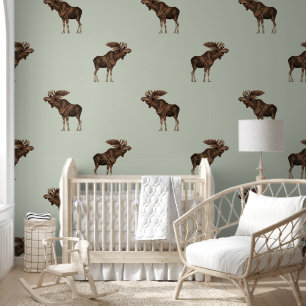 Moose Pattern Sage Groen Man Grot Behang