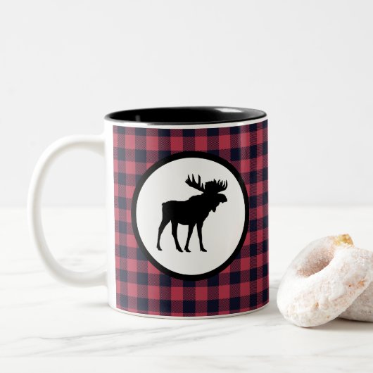 Moose Plaid Wilderness Mountain Tweekleurige Koffiemok (Met donut)