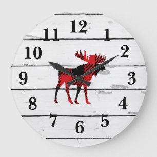 Moose Red Check Shiplap Rustiek Decor Grote Klok