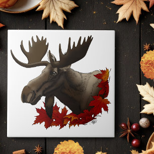 Moose rode esdoornbladeren tegeltje