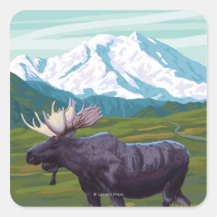 Moose Scene - Wrangell, Alaska Vierkante Sticker