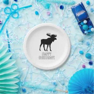 Moose Schilderij Silhouet Wilderness Verjaardag Papieren Bordje