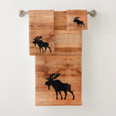 Moose Silhouet Houten Patroon Badhanddoek Set Bad Handdoek (Insitu)