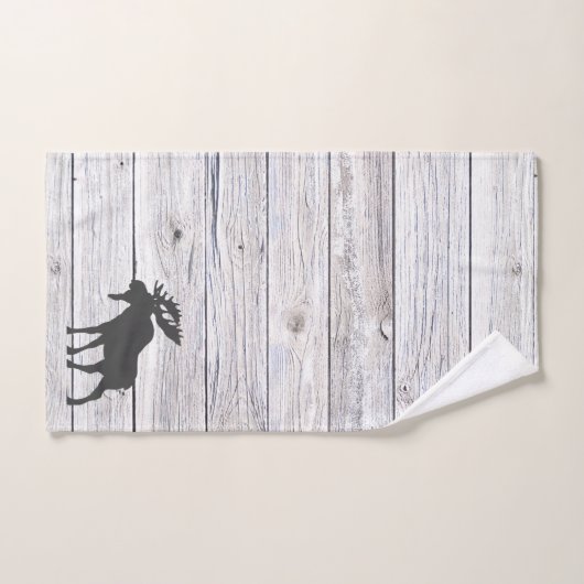 Moose Silhouette Grey Wood Pattern Bath Bad Handdoek (Handdoek)