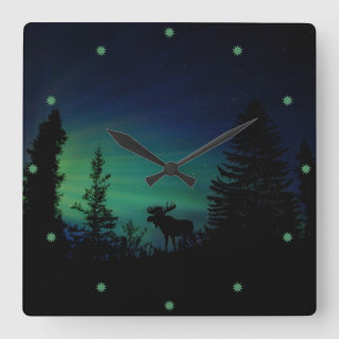 Moose Silhouette in de Twilght Vierkante Klok