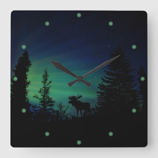 Moose Silhouette in de Twilght Vierkante Klok (Voorkant)