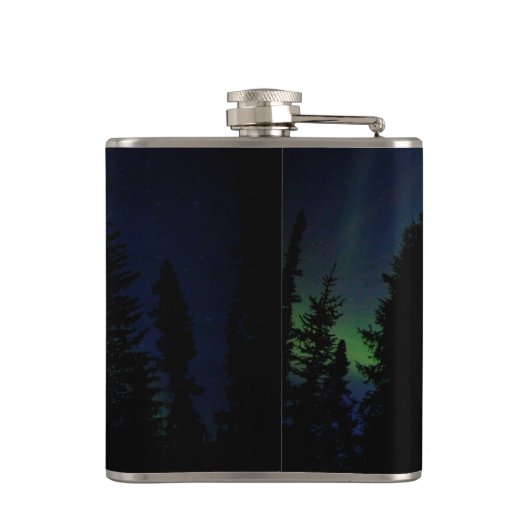 Moose silhouette in Forest Northern Lights Heupfles (Achterkant)