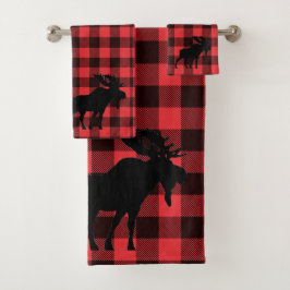 Moose Silhouette Red Black Pset Pattern Bad Handdoek