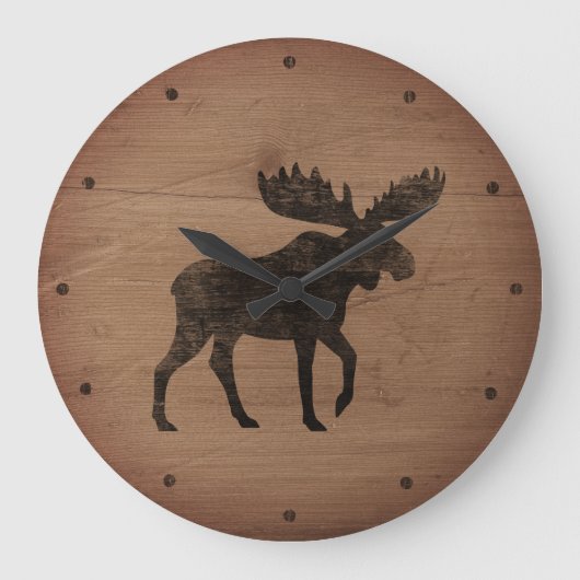 Moose Silhouette Rustic Style Grote Klok (Voorkant)