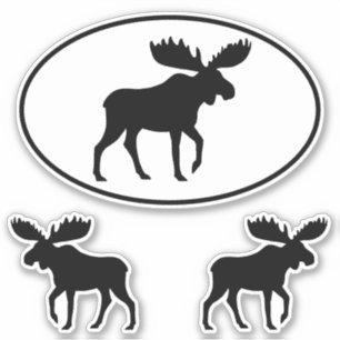 Moose Silhouettes Oval en Die Cut Sticker Set