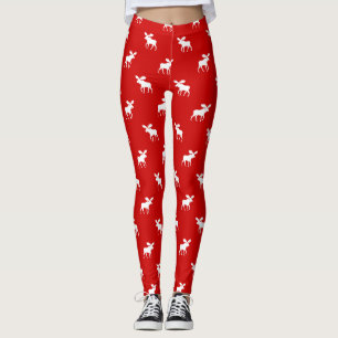 Moose Silhouettes Patroon Rood en Wit Schattige Leggings