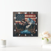 Moose tegen Amerikaanse vlag en berglandschap Vierkante Klok (Huis)