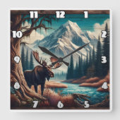 Moose van Mountain Stream in het herfstlandschap Vierkante Klok (Voorkant)