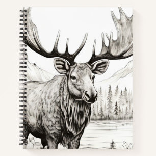Moose Vreedzame Natuur Prairie Schets Tekenstijl Notitieboek
