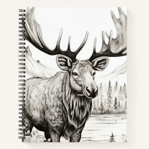 Moose Vreedzame Natuur Prairie Schets Tekenstijl Notitieboek