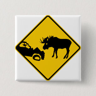 Moose Warning Sign van het Nationaal Park Gros Mor Vierkante Button 5,1 Cm