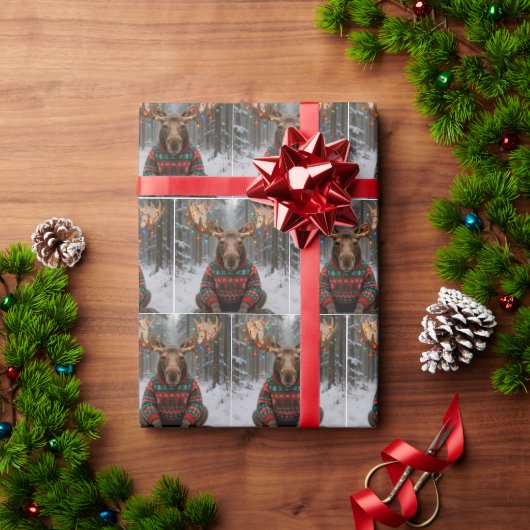 Moose Wearing Ugly Christmas Sweater Cadeaupapier (Feestdagen Geschenken)