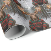 Moose Wearing Ugly Christmas Sweater Cadeaupapier (Rol Hoek)