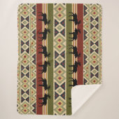 Moose Wildlife Animal Red Green Ochre Ikat Stripes Sherpa Deken (Voorkant)