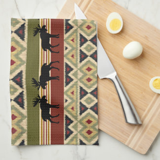 Moose Wildlife Animal Red Green Ochre Ikat Stripes Theedoek