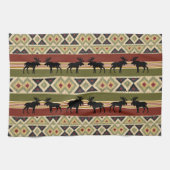 Moose Wildlife Animal Red Green Ochre Ikat Stripes Theedoek (Horizontaal)