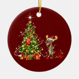 Moose with Pet LIGHTS Kerstmis Keramisch Ornament