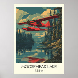 Moosehead Lake Maine  watervliegtuig Forest Art Poster