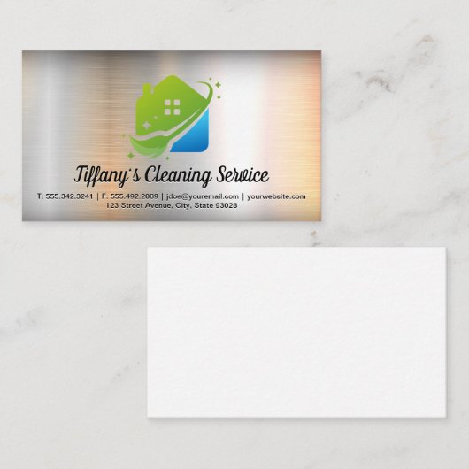 Mop Home Cleaning Logo | Metalen achtergrond Visitekaartje (Voorkant / Achterkant)