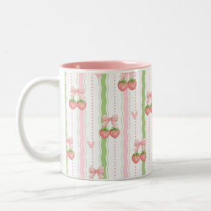 Mop met aardbei strik roze groene golvende streep tweekleurige koffiemok