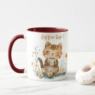 Mop met een schattige cartoon kat die koffie drink mok