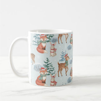 Mop met kerstpatroon van schattige bosdieren koffiemok
