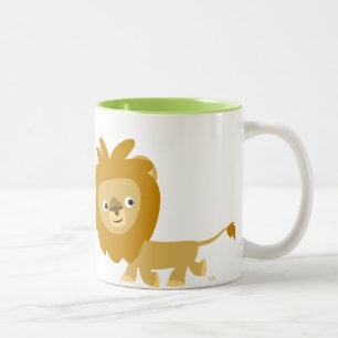 Mop met Lieve Cartoon Lopende Leeuw Tweekleurige Koffiemok