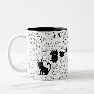 Mop met patroon van schattige huisdieren tweekleurige koffiemok