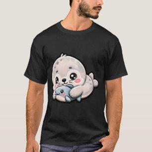 Mopige babyzeehond borduurpatch t-shirt