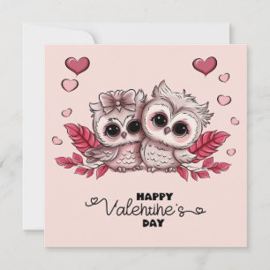 Moppige Cartoon Uilen Liefhebbers Harten Valentijn Feestdagenkaart