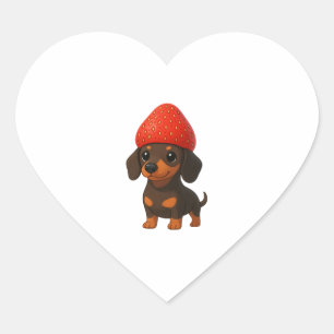 Moppige dachshund met aardbeien en hoed fruitig hart sticker