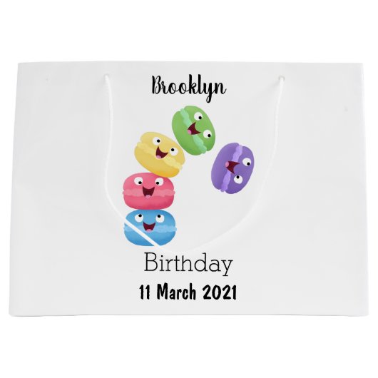 Moppige grappige macarons cartoonillustratie groot cadeauzakje (Voorkant)