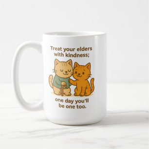 Moppige kat cartoon ouderen inspirerende quote koffiemok