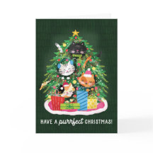 Moppige katten in de kerstboom met cadeaus
