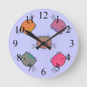 Moppige Kattengezichtjes Meisjes Wandklok Ronde Klok